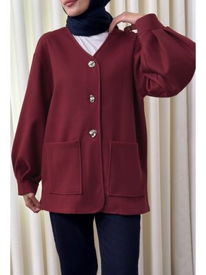 Bordo V Yaka Kaşe Ceket