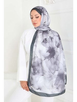 Grı Gri Pastel Flora Serisi Pamuk Şal