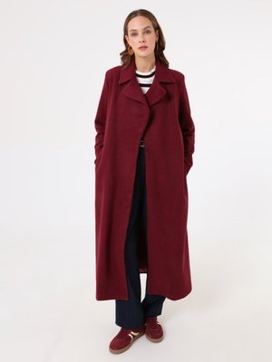 Bordo Uzun Kaşe Kaban