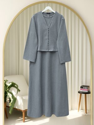 Gri Krop Ceketli Selanik Elbise Takım