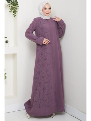 Gül Kurusu Gizli Patlı Yarım Taşlı Ferace