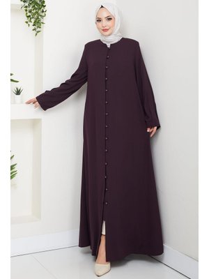 Mürdüm Kolu Pensli Düğmeli Ferace