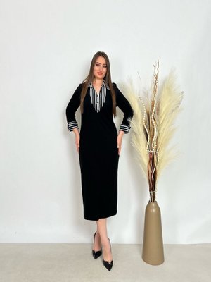 Siyah Büyük Beden Gömlek Yaka Patlı Kemerli Elbise