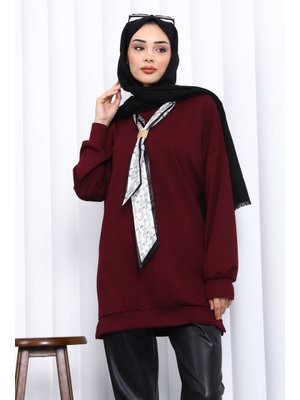 Mürdüm Fular Aksesuarlı Modal Tunik