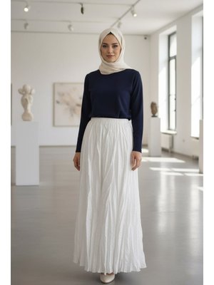 Buruşuk Beyaz Etek 9227b