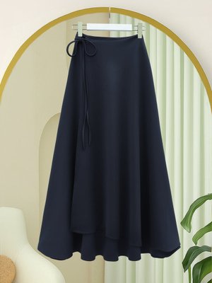 Laci Yandan Bağlama Detaylı Katlı Fermuarlı Scuba Etek