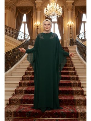 Panço Detaylı Zümrüt Yeşili Abaya 25908zy