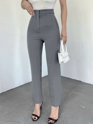 Gri Zra Pileli Havuç Pantolon