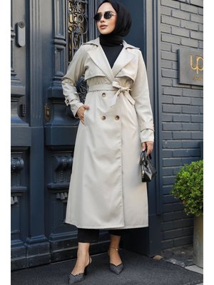 Düğmeli Bej Trençkot 6103bej