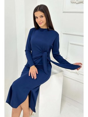 Lacıvert Lacivert Yandan Bağlama Detaylı Modal Elbise
