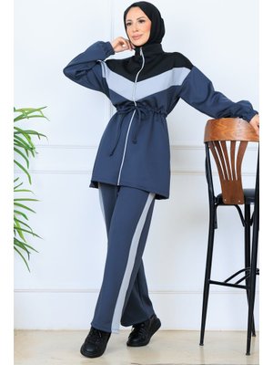 Antrasit Beli Büzgülü Kemerli Scuba Takım