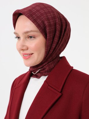 Bordo Kutu Desenli Komfort Eşarp