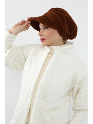 73dk Kahverengi Kışlık Siperlikli Düz Kaşe Şapka Bone,b