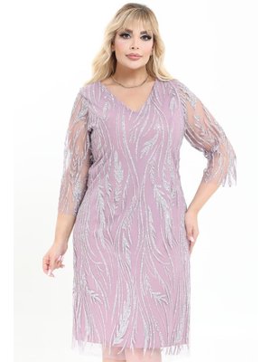 Büyük Beden Lila Kısa Abiye Elbise