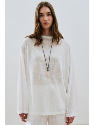Ekru Keten Karışımlı Bluz