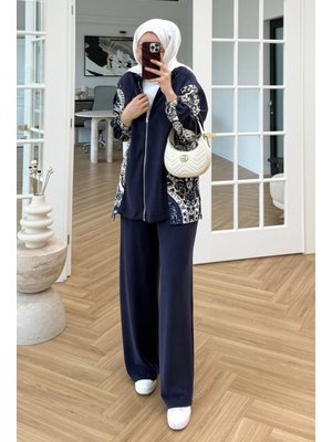 Lacivert Desenli Oysho İkili Takım