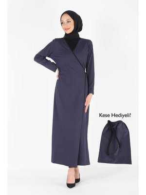 1998_pratik Yandan Bağlamalı Kruvaze Biye Kuşaklı Pamuk Kumaş Namaz Elbisesi