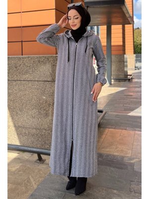 Grı Gri Zikzak Desenli Fermuarlı Jakar Kap