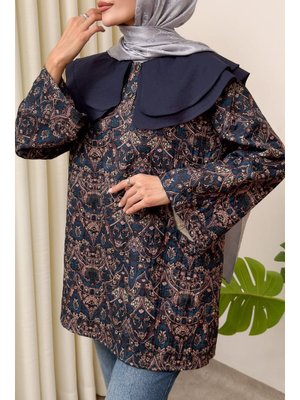 Lacivert Sedef Desenli Oversize Tunik