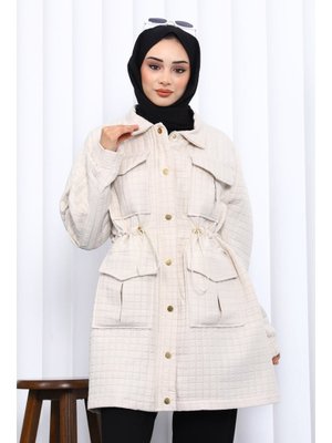 Taş Bel Büzgülü Kapitone Mont