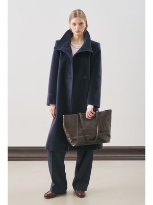 Lacivert Premıum Kaşe Trench Tasarımlı Kaban