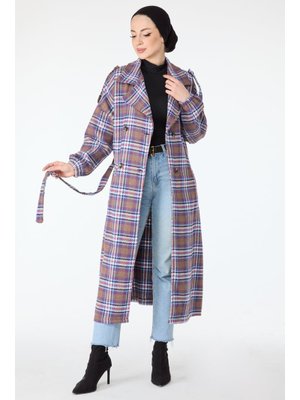 Lila Lıla Kuşaklı Kaşe Kaban