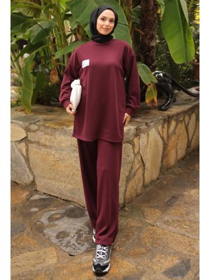 Mürdüm Armalı Tunik Pantolonlu Takım