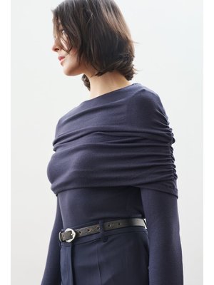 Lacivert Büzgü Detaylı Bluz