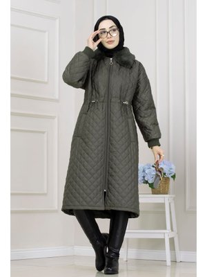 Haki Yakası Kürklü Capitone Mont