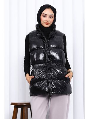 Siyah Bel Lastikli Çift Cepli Şişme Yelek