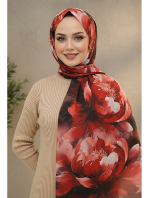 Kırmızı Mystic Flora Serisi Pamuk Şal