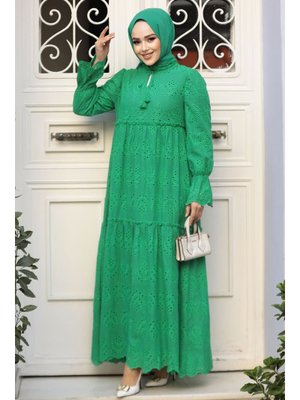 Güpürlü Yeşil Elbise 13440y