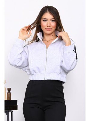Gri Fermuarlı Üç İplik Sweat Hırka