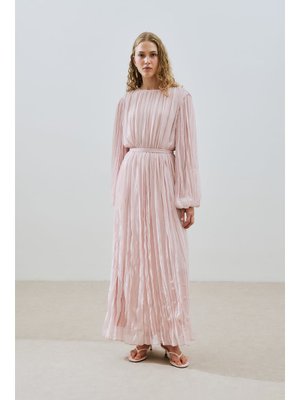 Pudra Piliseli Şifon Elbise