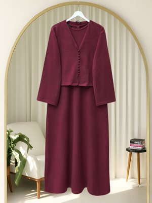 Bordo Krop Ceketli Selanik Elbise Takım