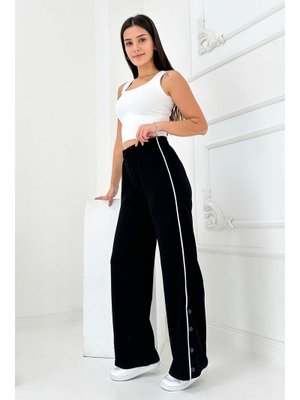 Sıyah Siyah Şetit Ve Çıtcıt Detaylı Modal Pantolon