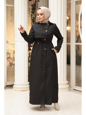 Düğmeli Siyah Trençkot 62231s