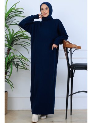 Lacivert Fitilli Triko Elbise