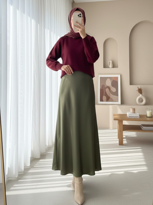Haki Beli Lastikli Saten Etek