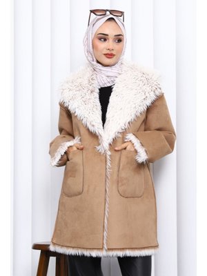 Vizon Kruvaze Yaka İçi Kürklü Süet Mont