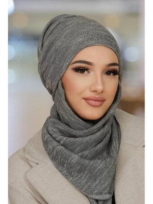 Gri Desen Kelebek Bone Şal