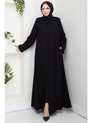Siyah Kolu Pensli Düğmeli Ferace