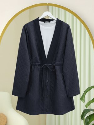 Laci V Yaka Beli Bağcıklı Cepli Düğmeli Kap