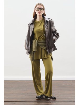 Yeşil Düğüm Tasarımlı Pantolonlu Takım