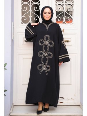 Desenli Siyah Elbise 20791s