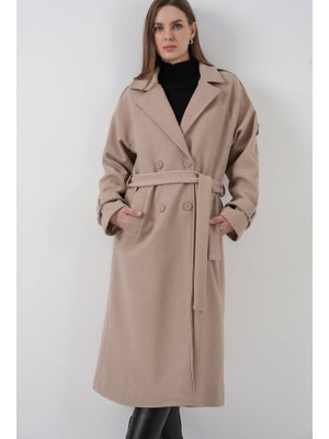 Bej Kuşaklı Kaşe Kaban