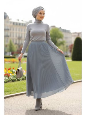 Pileli Gri Etek 92161gr