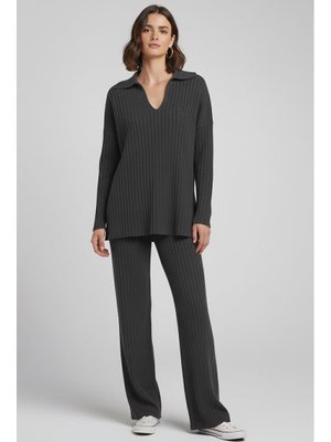 Fume Füme Polo Yaka Fitilli Kaşkorse İkili Takım