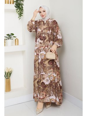 Hakim Yaka Modal Desenli Elbise