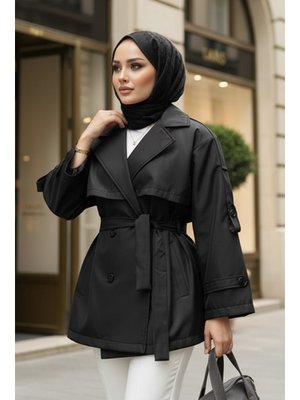 Siyah Apolet Detaylı Trençkot